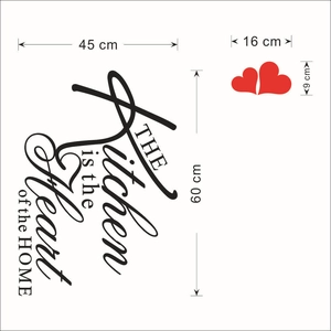 Adesivo murale The Kitchen is the Heart of the Home con cuori rossi da 45x60cm