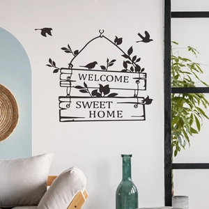 Welcome Sweet Home PVC Wall Sticker With Birds And Leaves Removable Black Art Decal For Living Room Home Background Decor