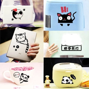 Cartoon Cat Panda PVC Wall Stickers Waterproof Switch Decoration Decal For Laptop Bathroom Living Room Home Decor Accent