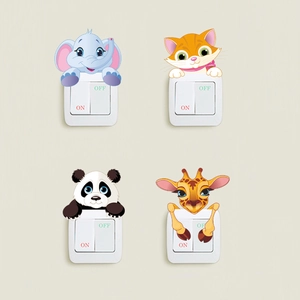 Cartoon Animal Switch Stickers Removable PVC Elephant Panda Giraffe Cat Wall Decals For Home Kids Room Switch Decoration