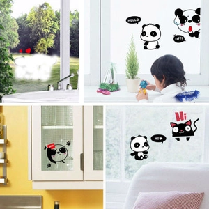 Cartoon panda and black cat removable vinyl wall stickers for home glass decoration
