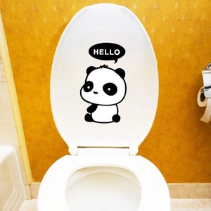 Cute panda wall sticker with HELLO speech bubble for toilet lid or bathroom decor