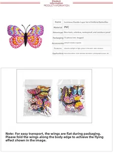 Detailed view of luminous double-layer 3D butterfly wall stickers with magnet backing