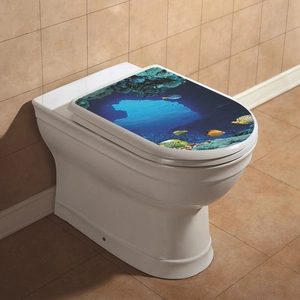 Cartoon ocean fish world toilet lid stickers with colorful sea coral for bathroom decor