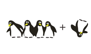 Detailed view of 5 cute penguin stickers set with black, white and yellow colors for kids