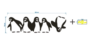 Detailed view of penguin wall stickers showing precise dimensions and penguin layout
