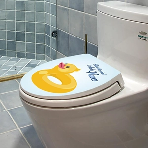 Cartoon sea duck toilet lid decal with blue ocean wave and lifebuoy decoration