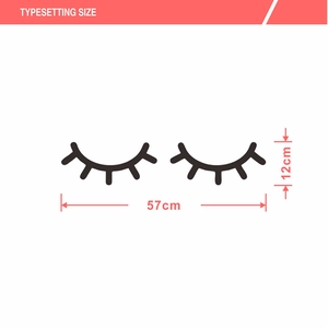Detail view showing typesetting dimensions of 57cm by 12cm for black eyelash wall stickers