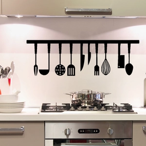 DIY Removable PVC Kitchen Utensils Silhouette Wall Sticker Black Kitchenware Decor For Dining Room Home Wall Art Decal