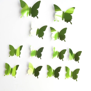 Set of 12 bright green 3D mirror butterfly wall stickers with realistic wings