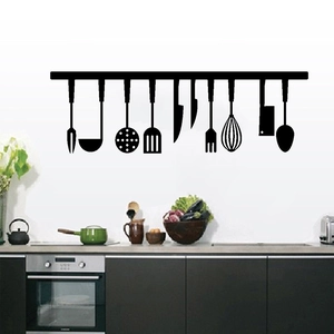 DIY kitchen wall stickers featuring ten black silhouette kitchenware tools for home decoration