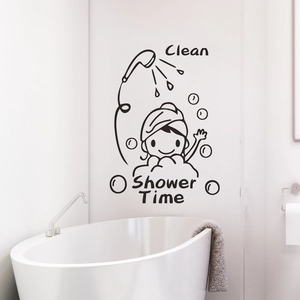 Adesivo murale ragazza che fa il bagno con testo decorativo per vetri del bagno