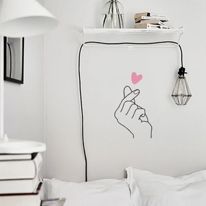 Modern Minimalist Heart Finger Gesture PVC Wall Sticker Creative Pink Heart Line Art Removable DIY Decal For Bedroom Home Decor