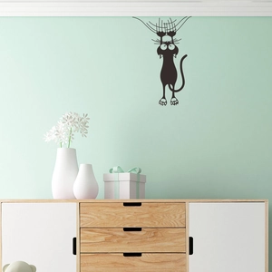 Sticker mural chat noir rigolo pour une décoration créative et originale de maison