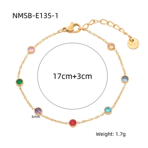 18K gold-plated stainless steel bracelet with 7 vibrant multi-colored round crystals