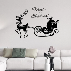 Adesivo murale nero con renna e slitta e scritta Magic Christmas per decorazione natalizia