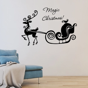 Adesivi murali Magic Christmas con silhouette di renna e slitta su parete bianca