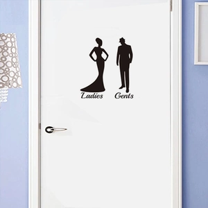 Ladies Gents Bathroom Sign Toilet Door Sticker PVC Creative Waterproof Self Adhesive Silhouette Wall Decal For Washroom Decor