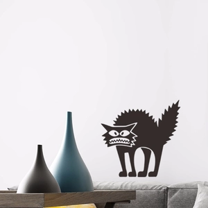 Funny black spooky cat wall sticker for Halloween decor in living room scene