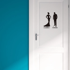 Creative black silhouette Ladies and Gents restroom door sign stickers for wall decor