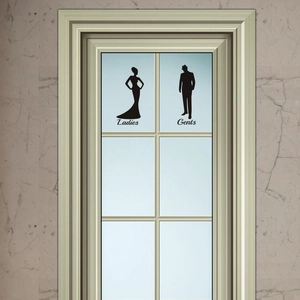 Creative black vinyl Ladies and Gents restroom door sign stickers with elegant silhouettes
