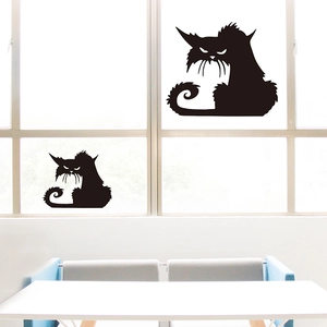 Black silhouette spooky cat wall stickers for Halloween home decor in two different sizes