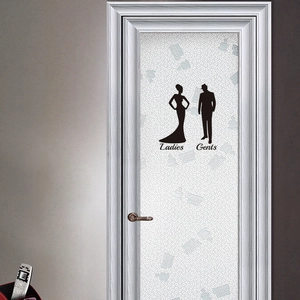 Minimalist black silhouettes of Ladies and Gents signs for creative restroom door stickers