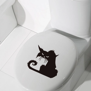 Halloween scary black cat toilet lid wall sticker, waterproof vinyl bathroom decal décor