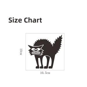 Size chart of black cat sticker showing 10.5cm width and 10cm height dimensions