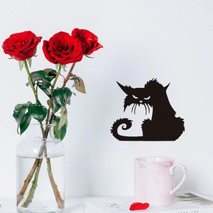Creepy black cat wall decal with roses and mug for Halloween interior decoration