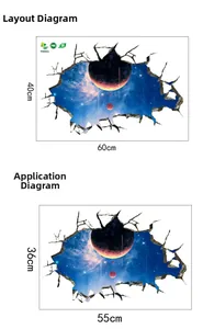 Detailed comparison of 3D galaxy wall sticker layout size vs final application size