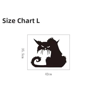 L-sized black cat wall sticker dimensions showing 42cm length and 35.5cm width