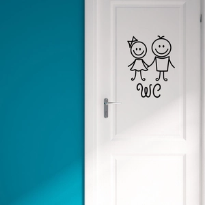 Cartoon boy and girl WC door sticker sign for bathroom wall decoration in black vinyl