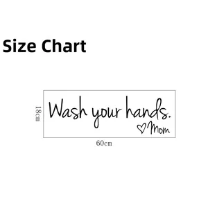 Wall sticker dimension diagram showing 18x60cm size with Wash Your Hands Mom text