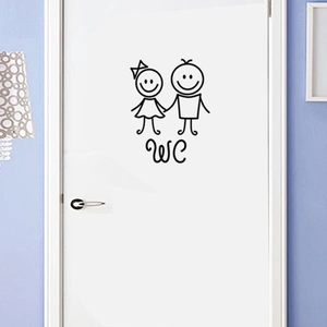 Cartoon boy and girl WC wall sticker on white door for toilet restroom decoration