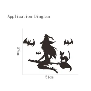 Adesivi murali Halloween con sagome di strega e pipistrelli neri, dimensioni 57x51cm