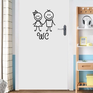 Cartoon Boy And Girl WC Sign Toilet Wall Sticker Removable PVC Waterproof Black Line Art Restroom Door Decor Bathroom Decal