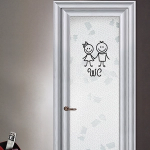 Cartoon WC wall sticker featuring a hand-holding couple for bathroom door decoration