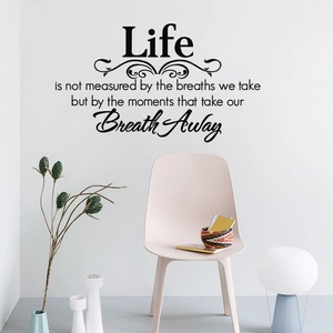 Modern wall decal with black Life quote and elegant script typography for home decor