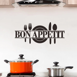 Modern black Bon Appetit kitchen wall decal with cutlery silhouettes and vinyl design