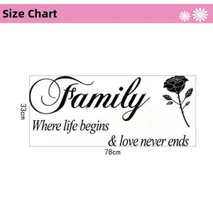 Detailed dimension drawing of Family vinyl wall sticker showing 78cm by 33cm size