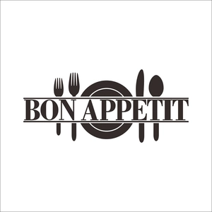 Modern black Bon Appetit wall sticker with cutlery silhouettes for kitchen or dining decor