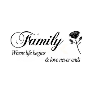 Family rose vinyl wall sticker with quote Where life begins and love never ends