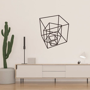 Detail van een 3D geometrische kubus muursticker in een moderne minimalistische kamer