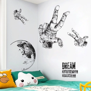 Space astronaut wall stickers with moon and dream quotes for boys bedroom decor