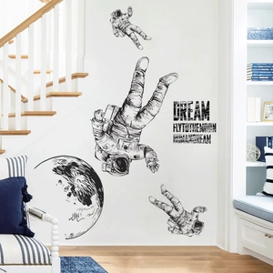 Minimalist astronaut and moon wall stickers with Dream Fly to the Moon art text