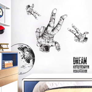 Astronaut and moon wall stickers set with Dream text for creative bedroom decoration
