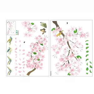 Macro layout of peach blossom wall stickers with birds and flowers sized 45x60cm