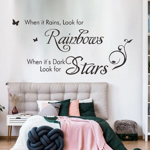 Detail view of Rainbows wall decal with inspirational quotes and butterfly motifs