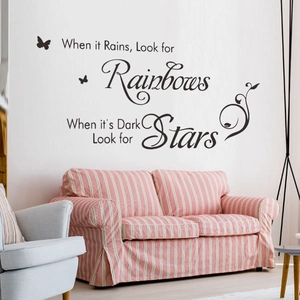 Black vinyl wall decal with rainbows quote and butterfly vine for home decor